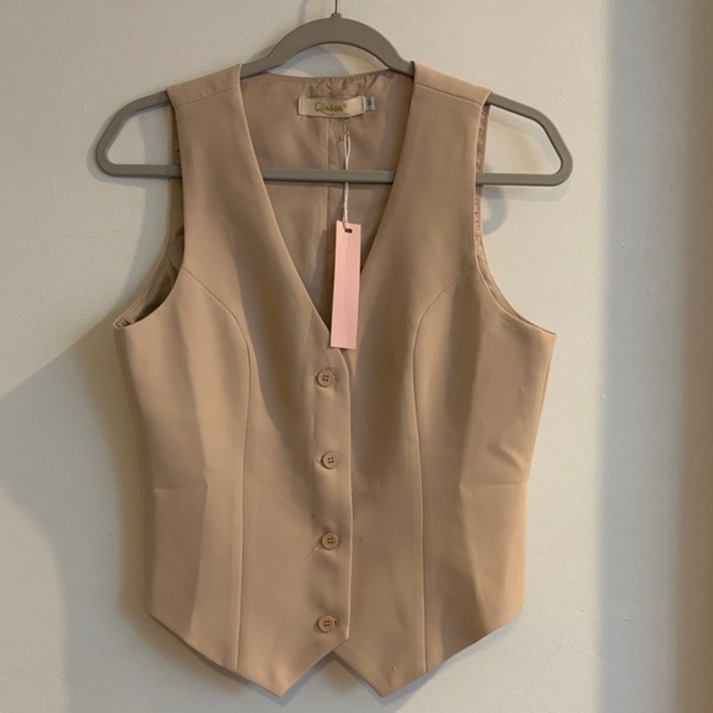 Qinsen Beige Buttoned Tailored Vest